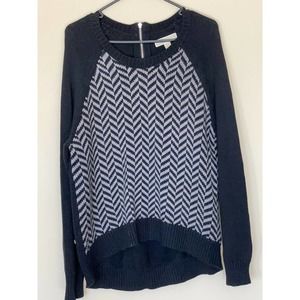 Michael Kors Women's Chevron Black and Gray Angora Knit Sweater Size XL